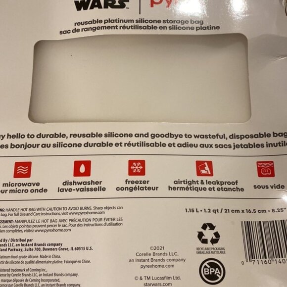 PYREX Star Wars Reusable Platinum Silicone Storage Bag - Sandwich Size (New) - Picture 3 of 12